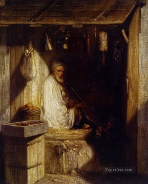  turkish Oil Painting - Turkish Merchant Smoking in His Shop Alexandre Gabriel Decamps Orientalist